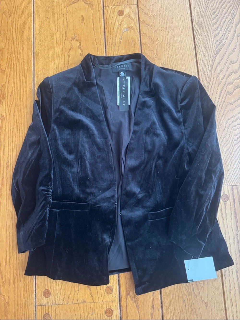 Premise Black Velvet Open-Front Blazer